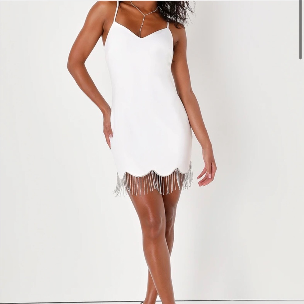 Lulu’s White Rhinestone Fringe Dress